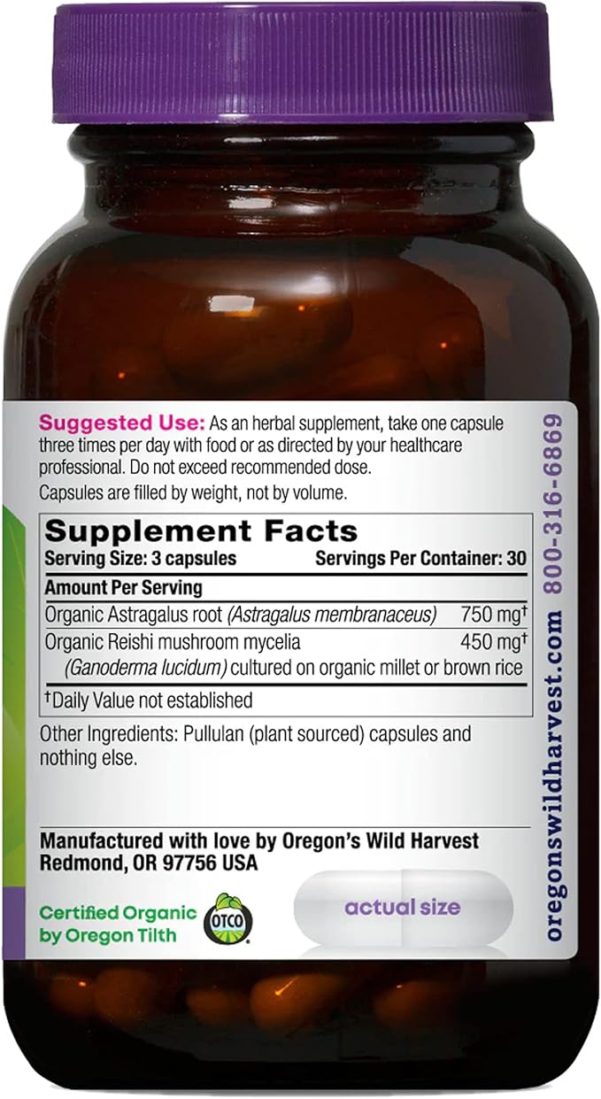 Oregon's Wild Harvest Astragalus Reishi Organic Herbal Supplement, 90 Count