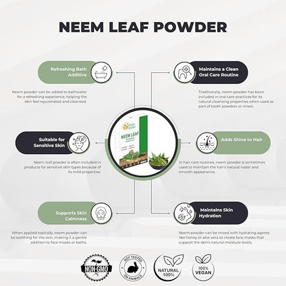 Neem Powder for Hair Growth, Skin Care & Detox Wildcrafted Bitter Neem Leaves Powder for Immune System Support, Digestive Health 5.3 oz