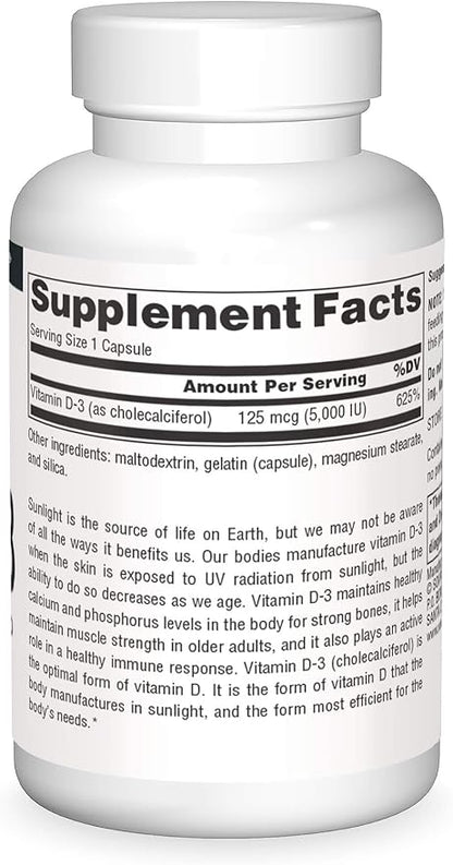 Source Naturals Vitamin D-3 Bioactive Form for Bone & Immune Health* 5000 iu - 60 Capsules