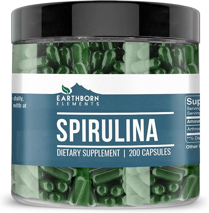 Earthborn Elements Spirulina 200 Capsules, Pure & Undiluted, No Additives