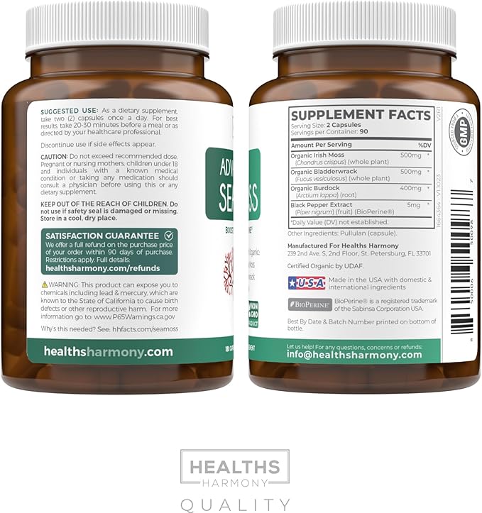 Sea Moss & St. John's Wort (2-Month Supply) Mood Moss Blend - Organic Irish Sea Moss - Raw Vegan Supplement (180 Caps) & St John's Wort with Powerful 900mcg Hypericin Vegan Non-GMO (180 Capsules)