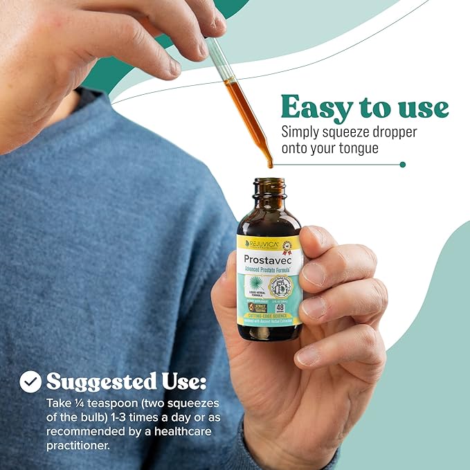 Prostavec Advanced Prostate Support Supplement - Liquid Formula for Faster Absorption with Pygeum, Saw Palmetto, Stinging Nettle + Turmeric & Damiana - Vegan, Non-GMO - 6 fl oz