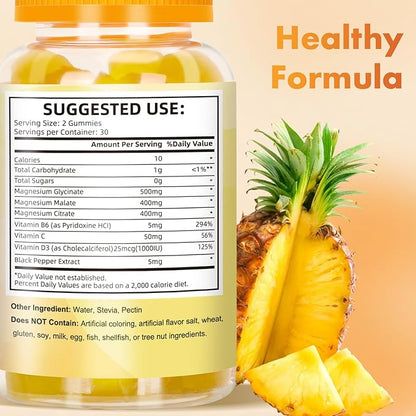 Magnesium Glycinate Gummies 500 Mg, Triple Magnesium Complex Sugar-Free Gummies with Malate 400 Mg, Citrate 400 Mg, Magnesium Supplement Chewable for Women & Men Vegan, Organic 120 Count