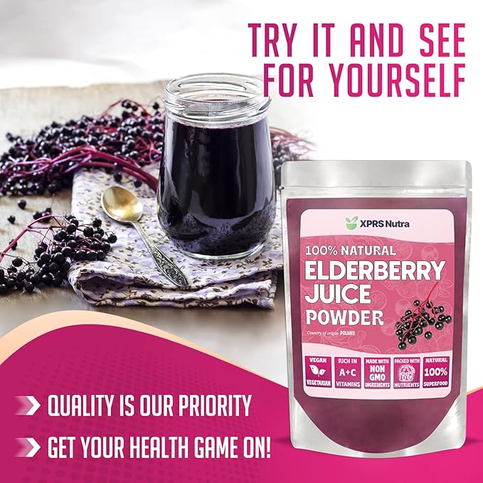 XPRS Nutra Elderberry Juice Powder - Elderberry Powder Organic Fruit Juice Mix - Powdered Elderberries Supplement Rich in Vitamins A and C (16 oz)