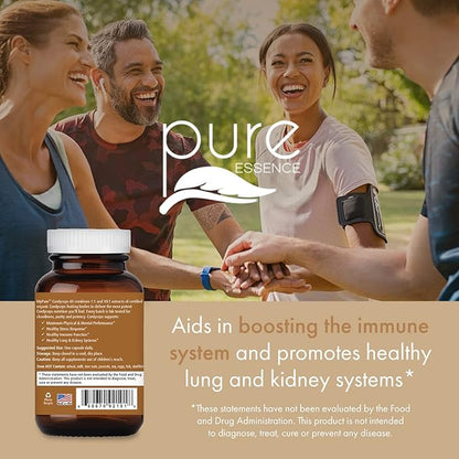 PURE ESSENCE LABS MyPure Cordyceps 4X Mushrooms - Concentrated Cordyceps Mushroom Powder Supplements for Immune System, Stress Response, Physical & Mental Performance - 1 Month Supply