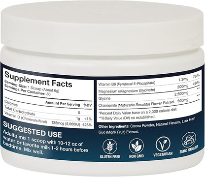 Natural Pre-Sleep Aid for Adults | Cocoa | Chamomile | Magnesium Glycinate 200mg | Vitamin B6 | Vitamin D | Gluten-Free | Zero Sugar | Non-Habit Forming | Sleep Support | 30-day Supply
