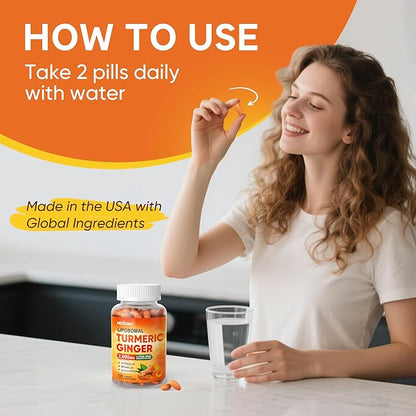 Liposomal Turmeric and Ginger Supplement 2000mg with Lutein 20mg Zeaxanthin for Women Men, Organic Turmeric Curcumin Complex Supplement for Eye, Digestive & Immune Support, Non-GMO, 120 Softgel Pills