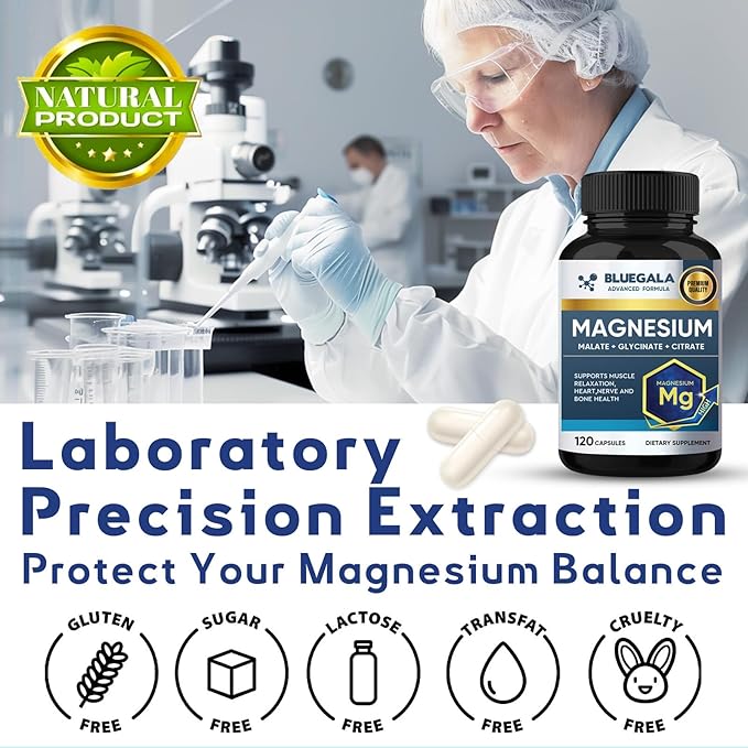 Magnesium Glycinate, 60 Day Magnesium Supplement, Highly Absorbable, Supports Muscle, Heart, Nerve Health, Boosts Metabolism, Non-GMO, Vegan, 120 Capsules