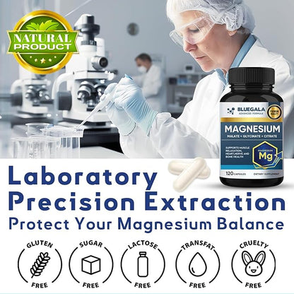 Magnesium Glycinate, 60 Day Magnesium Supplement, Highly Absorbable, Supports Muscle, Heart, Nerve Health, Boosts Metabolism, Non-GMO, Vegan, 120 Capsules