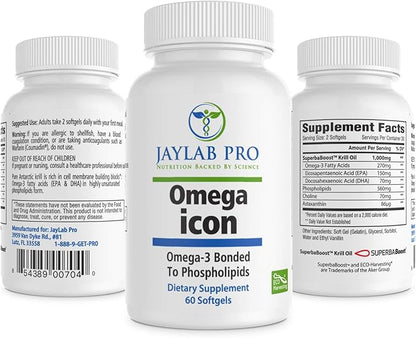 Omega Icon Antarctic Superba Boost Krill Oil Supplement– Phospholipid Bound Omega-3 Supplements, Astaxanthin, Supports Heart Health, 1000mg-100% Traceable from Sea to Shelf