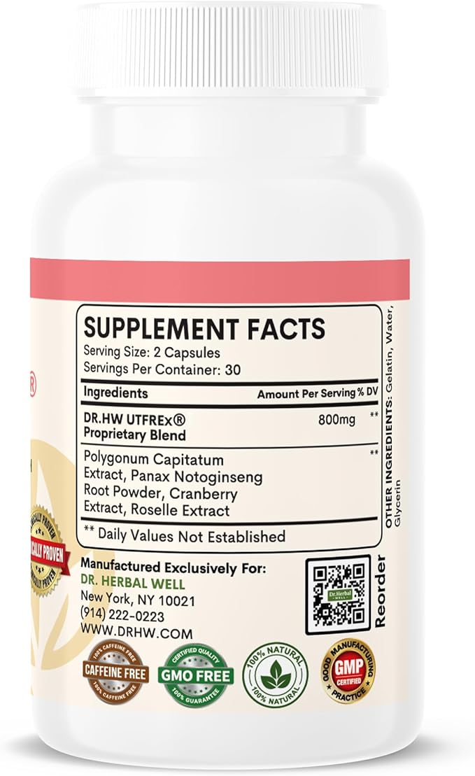 UTFREX Clinically Proven Urinary Tract UTI Health Supplement Natural Support Cleanse Flush Protect (No Probiotics & D-Mannose) – 60 Capsules