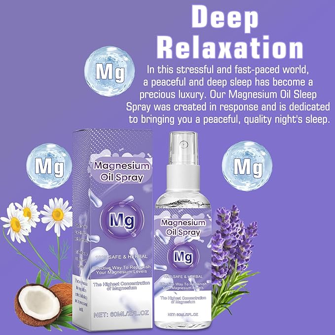 Magnesium Spray, Magnesium Oil Spray, No Unhealthy Trace Minerals - 100% Pure Organic Natural Topical Magnesium Spray, Magical Magnesium Skin Spray for Feet, Body, Sleep & Relaxation (60ml)