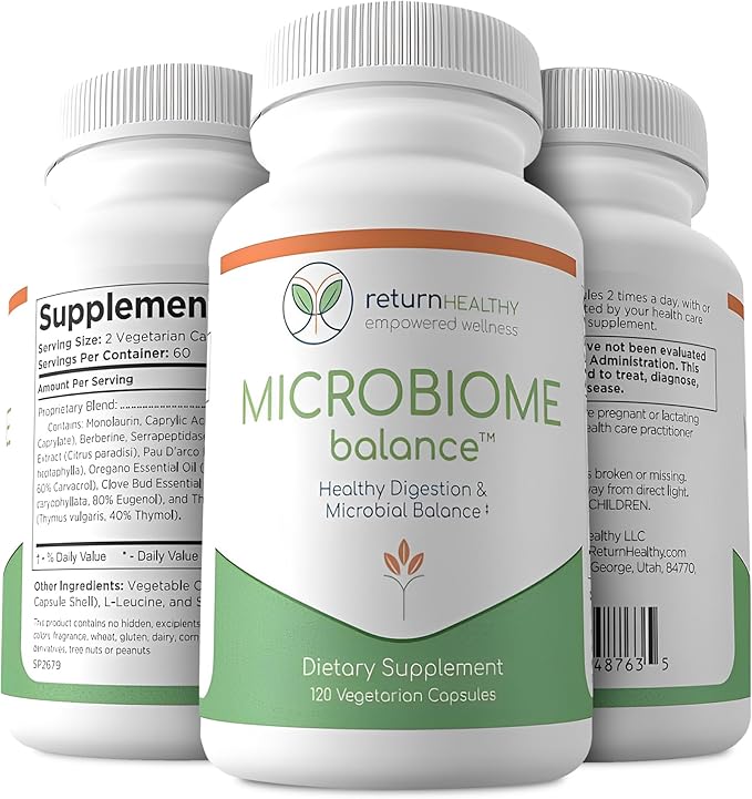 Microbiome Balance, Gut Health Supplements for Women and Men, Digestion Supplement with Monolaurin and Caprylic Acid, All-Natural Detoxification Supplement for Digestive Health, Digestive Boost 120 C