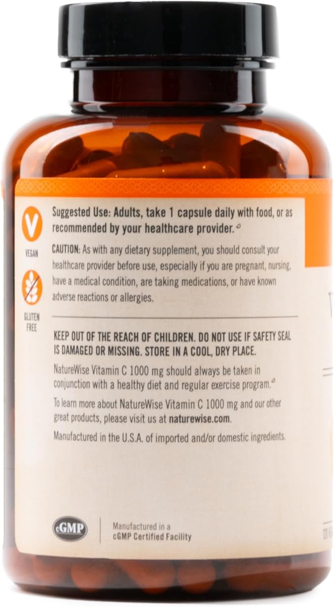 NatureWise Vitamin C 1000mg Capsules - Extra Strength Dietary Supplement for Daily Immune Support & Collagen Synthesis - Vegan, Non-GMO, Gluten Free - 120 Count[4-Month Supply]