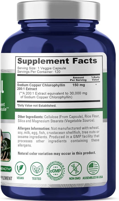 NusaPure Chlorophyll 30,000mg Equivalent per Capsule 120 Vegetarian Caps (Non-GMO, Vegan)