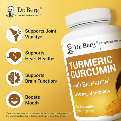 Dr. Berg (Only 2 Per Day) Turmeric Supplement with Black Pepper (BioPerine) - 1350 mg Turmeric Curcumin Supplement with 95% Curcuminoids – Turmeric Curcumin with Black Pepper – 60 Turmeric Capsules