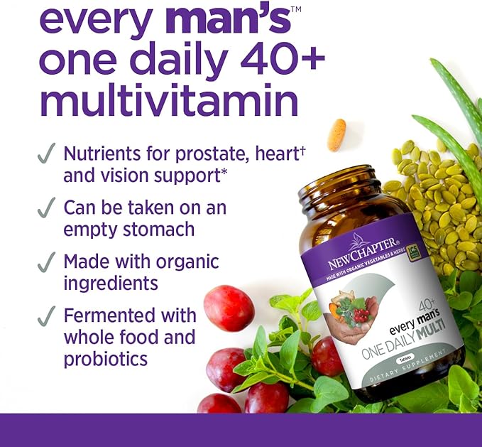 New Chapter Men's Multivitamin, Every Man's One Daily 40+, Fermented with Probiotics + Saw Palmetto + B Vitamins + Vitamin D3 + Organic Non-GMO Ingredients - 24 Count