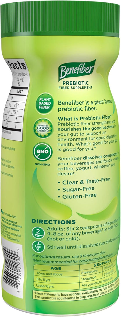 Benefiber Daily Prebiotic Fiber Supplement Powder for Digestive Health, Daily Fiber Powder, Unflavored - 62 Servings (8.7 Ounces)