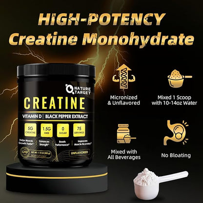 Micronized Creatine Monohydrate for Women and Men, Creatine Powder for Men-Women for Improve Performance and Strength, Support Muscle Growth and Workout Recovery, 6.5g per Servings, 75 Servings