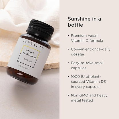 JSHealth Vitamin D3 1000iu Supplement for Healthy Muscle Function, Bone and Heart Health, and Immune Support