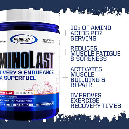 Gaspari Nutrition: AminoLast, Muscle Recovery and Endurance BCAA Fuel, Enhances Recovery & Replenishes Electrolytes, 30 Servings (Peach Raspberry)