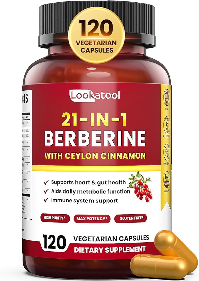 21-in-1 Berberine Supplement with Ceylon Cinnamon - Organic Berberine HCL Phytosome, 5X Higher Absorption for Metabolism Support 120 Capsules