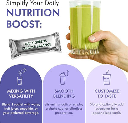 Organic Veda BeUslim Daily Greens Cleanse Balance with Ashwagandha, Spirulina - Super Greens Dietary Supplement - Promotes Digestion - 5gx30 Sachets