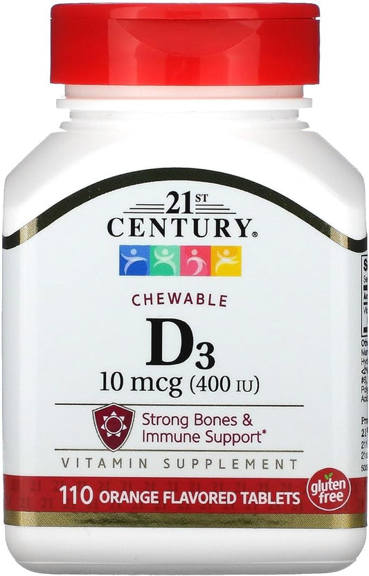 21st Century Chewable Vitamin D3, Orange, 100 mcg (400 IU), 110 Tablets
