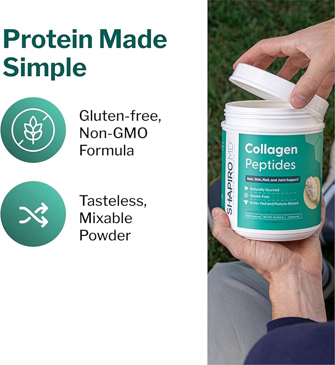 Shapiro MD Hair Growth Experts Collagen Peptides Powder, Collagen Powder Supplement for Hair, Skin, Nails and Joint Support, I & III Hydrolyzed Collagen for Easy Absorption, 11g Collagen - 16 oz.