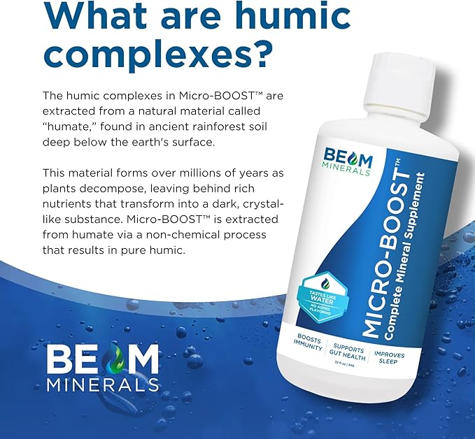 Beam Minerals Micro-Boost Humic Mineral Blend | Plant-Based Multi Minerals Supplement & Electrolytes Liquid | 32 fl Oz