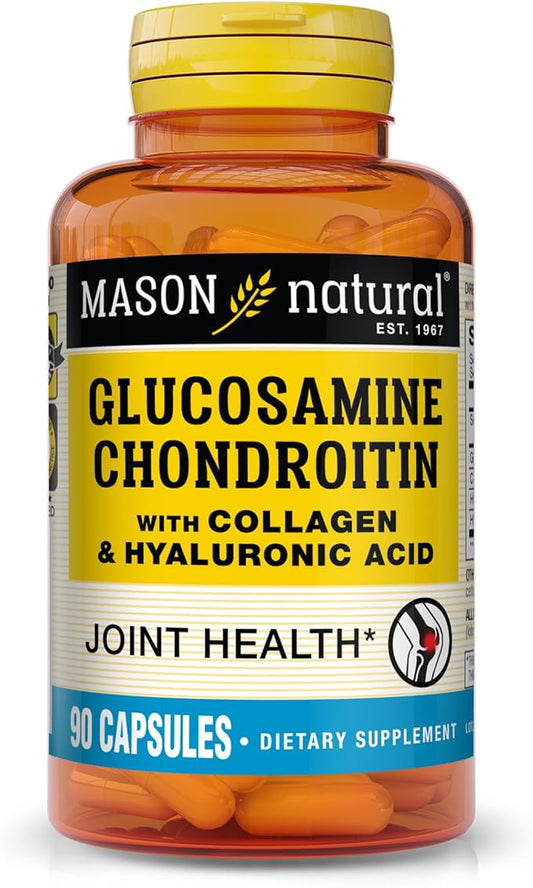MASON NATURAL Glucosamine Chondroitin with Collagen & Hyaluronic Acid, 45-Day Supply Capsules for Normal Joint, Mobility, Flexibility, & Aging Support
