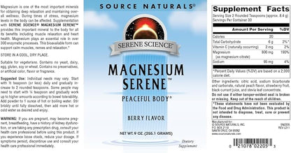 Source Naturals Serene Science Magnesium Serene Berry Flavored, Peaceful Body, 9 Ounces