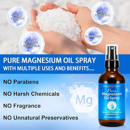 Magnesium Spray, Pure Magnesium Oil Spray Organic Natural in Glass Bottle, Easy to Absorb and Use 120ml