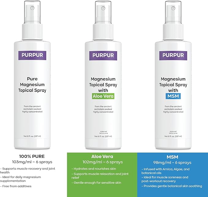 PURPUR Zechstein Magnesium Oil Spray with Aloe - Pure Magnesium Supplement Feet, Sleep, and Restless Legs Syndrome Relief | Topical Aid for Stress, Pain, and High Cortisol Management 8 Oz