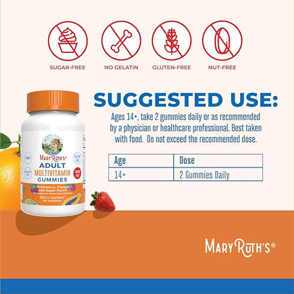 MaryRuth Organics Multivitamin for Women and Men | Sugar Free | Adult Multimineral Gummy with Vitamin C | D and E | B Vitamins | Biotin | Zinc | Vegan | Non-GMO | Gluten Free | 60 Count
