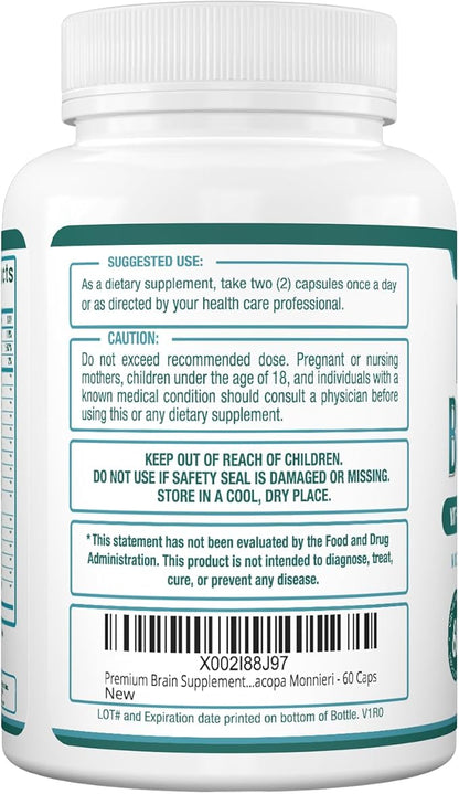 Purely Optimal Brain Supplement for Memory and Focus - Nootropic Support with Lion’s Mane, Alpha-GPC, Ginko Biloba, & Bacopa Monnieri - 60 Capsules