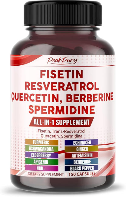 Fisetin Resveratrol Quercetin Elderberry, Echinacea Ashwagandha Turmeric Ginger - Made in USA