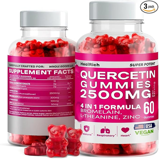 Quercetin Gummies - 2500MG Quercetin with Bromelain L-theanine & Zinc - Pure Supplement for Immune System Lung and Allergy Support - Immunity Booster Vegan Supplements for Kids & Adults 3 Pack