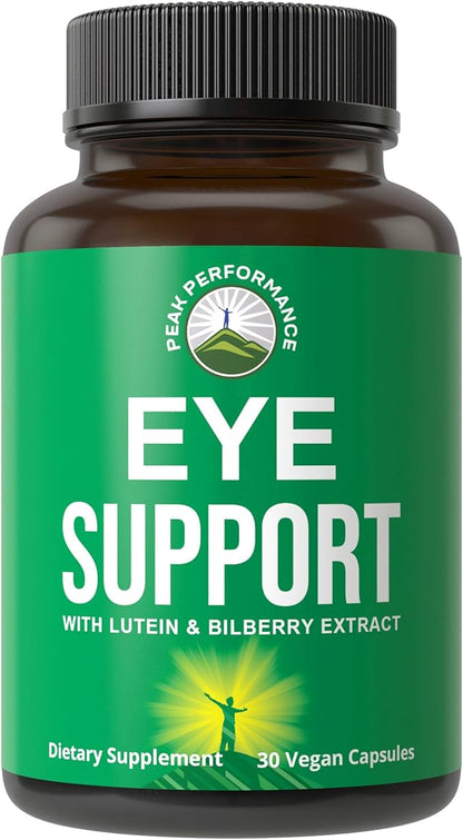 Peak Performance Eye Vitamins - Eye Support Supplement for Computer Users with Lutein, Zeaxanthin, Astaxanthin, Carotenoids, and Bilberry Extract. Support for Eyes. 30 Vegan Capsules