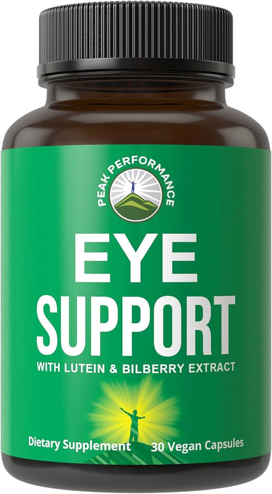 Peak Performance Eye Vitamins - Eye Support Supplement for Computer Users with Lutein, Zeaxanthin, Astaxanthin, Carotenoids, and Bilberry Extract. Support for Eyes. 30 Vegan Capsules