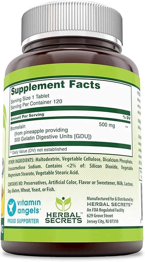 Herbal Secrets Bromelain Supplement 500 Mg Tablets Supplement | Non-GMO | Gluten Free | Made in USA (120 Count)