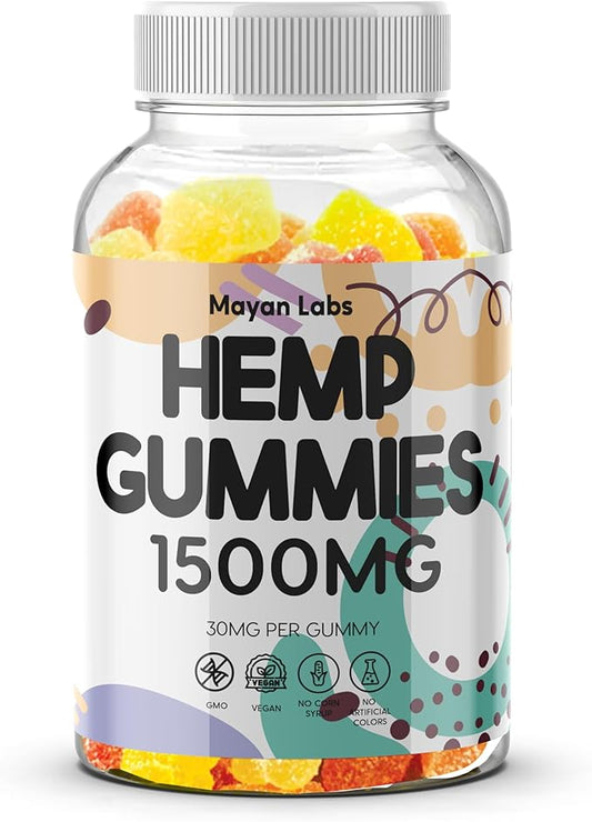 Hemp Gummies Advanced Extra Strength Infused Natural Organic Hemp Oil Bloom Vegan Adult Edibles Men L-Theanine Ashwagandha Sugar Made in USA