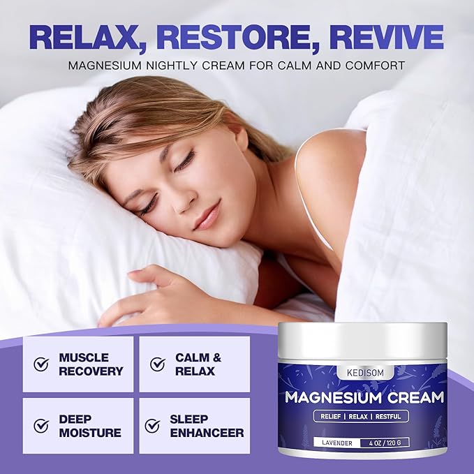 Magnesium Cream for Sleep 4Oz - Soothing Magnesium Lotion for Muscle Relaxation, Nighttime Cream Lavender, Topical Deep Hydration Shea Butter, Safe for Kids & Adults