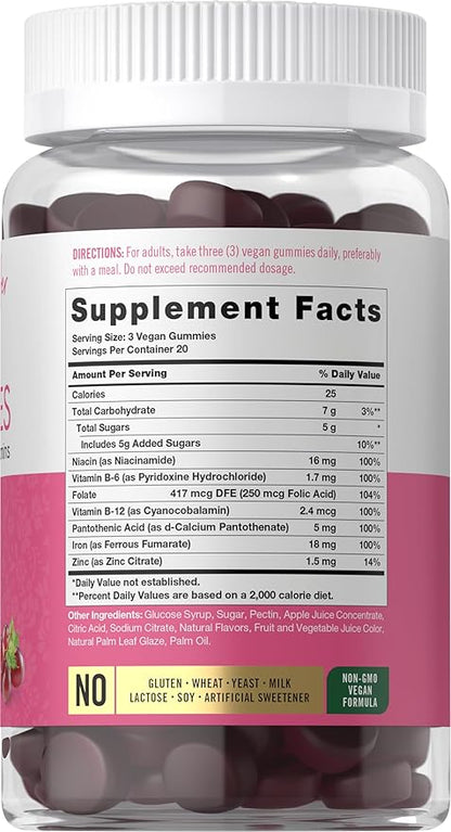 Carlyle Iron Gummies | Plus B-Complex Vitamins | 60 Vegan Gummies | Grape Flavor | Non-GMO, Gluten Free Supplement
