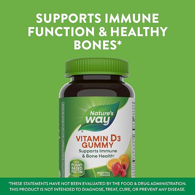 Nature's Way Vitamin D3 Gummies, Supports Immune and Bone Health*, 2000 IU (50 mcg) per 2-gummy Serving, Mixed Fruit Flavored, 120 Gummies