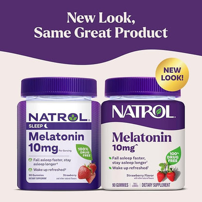 Natrol Melatonin Gummies, Sleep Support, 90 Strawberry-Flavored Adult Melatonin Gummies, 10 mg Sleep Aids for Adults