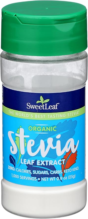 SweetLeaf Organic Pure Stevia Powder Shaker Jar - Zero Calorie Sweetener with Pure Stevia Leaf Extract, 1000 Servings per Container, No Additives, Sugar Free, Keto Friendly - 0.9 Oz (Pack of 1)