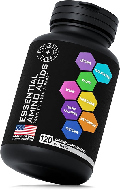 Essential Amino Acids Supplement for Women & Men - Vegan BCAA Amino Acid Complex for Muscle Growth with All 9 BCAAs Essential Aminos - Advanced Workout Power & Recovery Formula - 120 EAA BCAA Pills