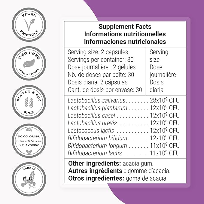 Supersmart - Lactoxira (High Potency) - 8-in-1 Probiotic Complex Supplement - Advanced Formula for Women & Men - with Lactobacillus Casei, Brevis | Non-GMO & Gluten Free - 60 DR Capsules