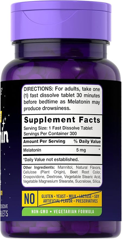Carlyle Melatonin 5 mg Fast Dissolve 300 Tablets | Berry Flavor | Vegetarian, Non-GMO Supplement